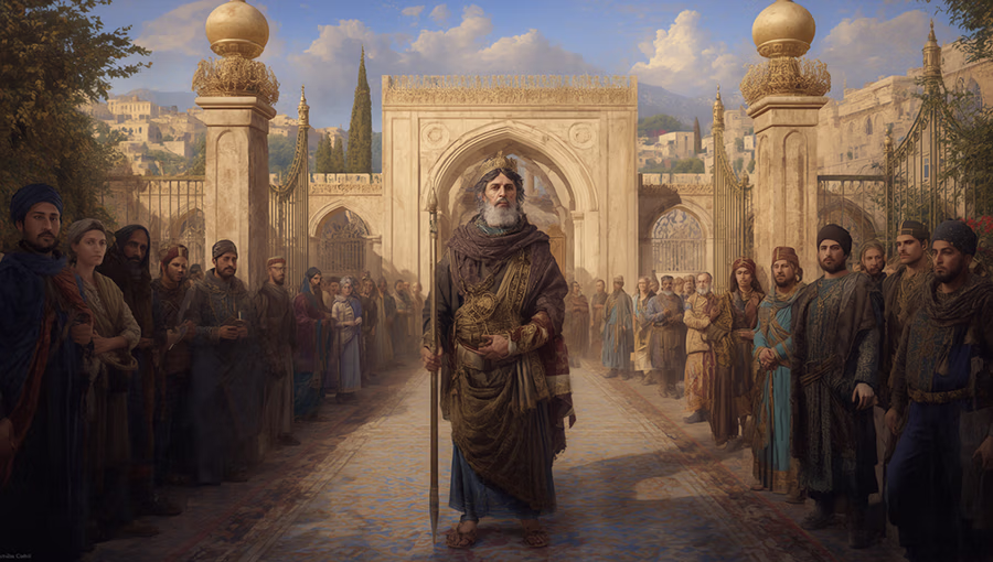 Mordecai among officials at the city gate