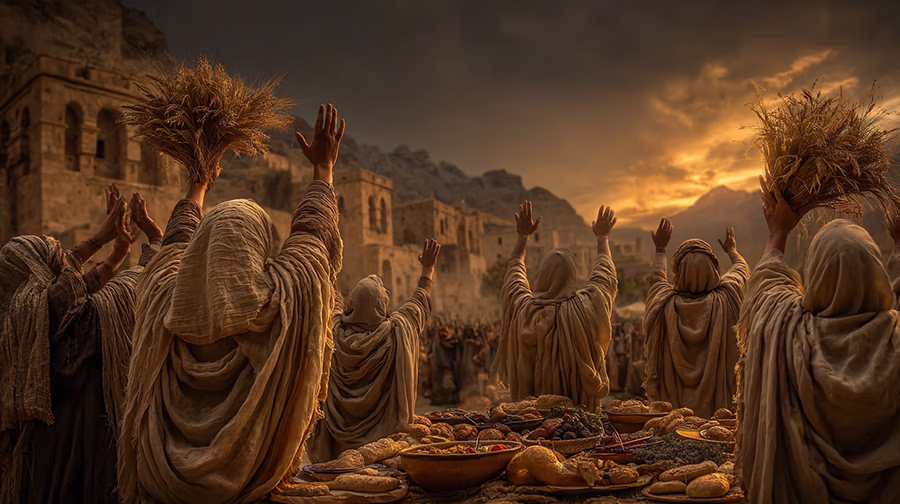 Community harvest celebration in ancient Bethlehem