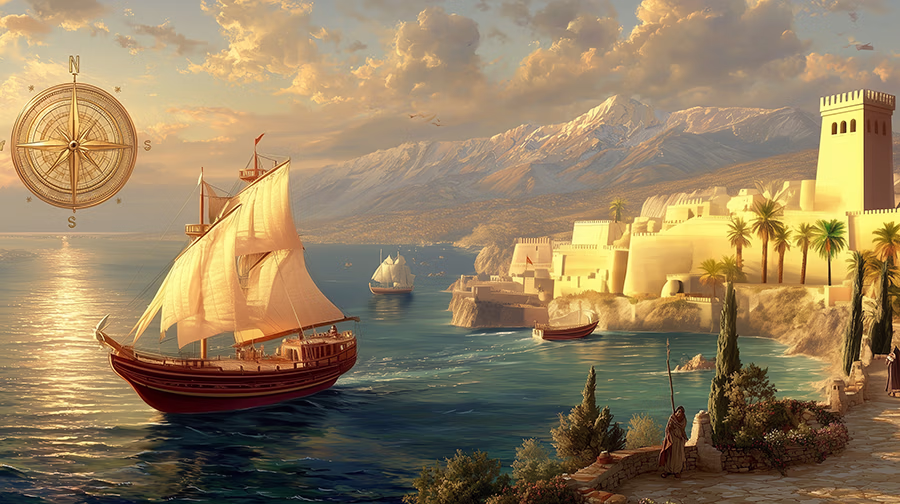 Jonah's escape route across the Mediterranean Sea to Tarshish