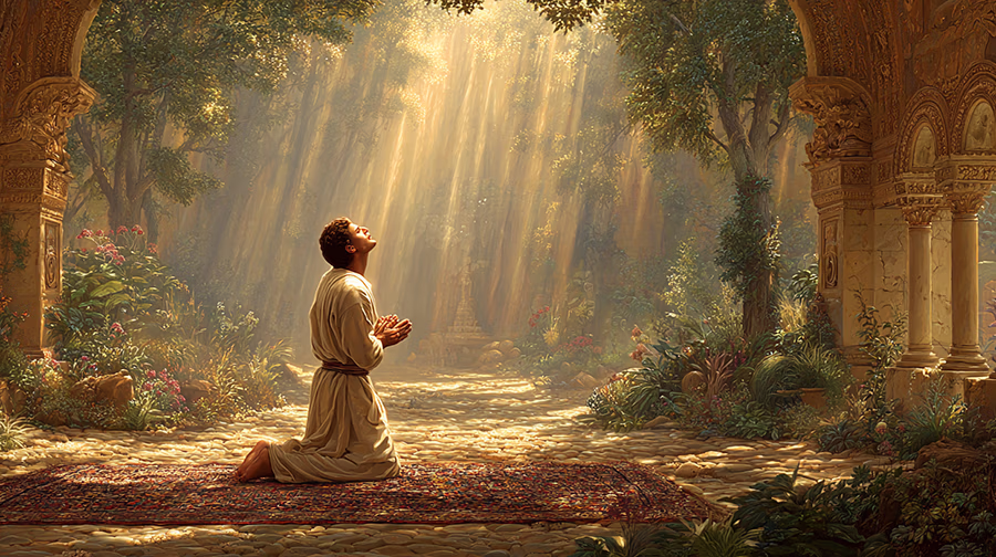 Christian believer kneeling in prayer, wrestling with fear and faith about divine calling to ministry