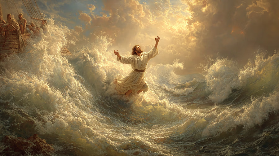 Jonah thrown overboard by sailors during the violent Mediterranean storm