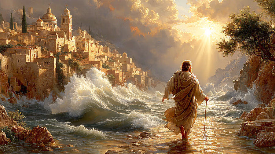 Jonah walking toward Nineveh with visible signs of his miraculous survival