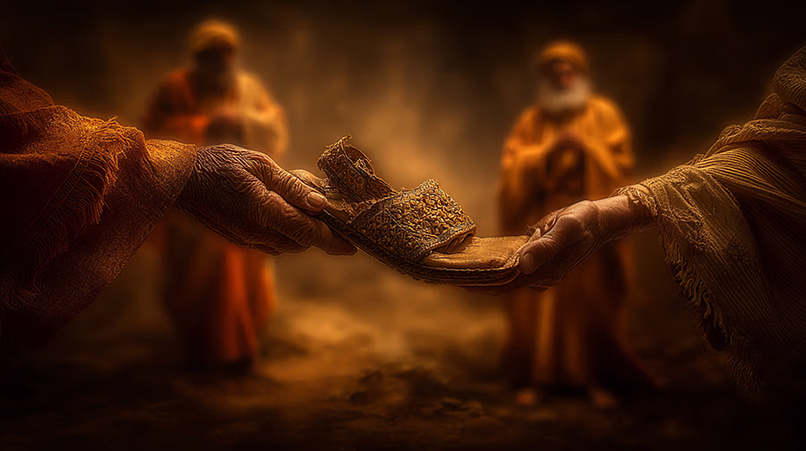 The ceremonial sandal exchange confirming Ruth's redemption