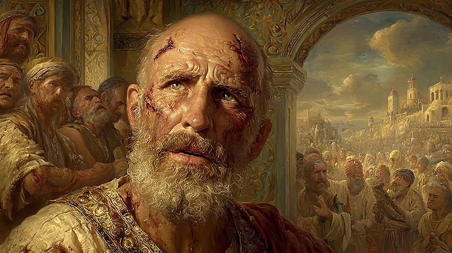 Jonah bearing the physical marks of his three days in the great fish, serving as a living sign to the Ninevites