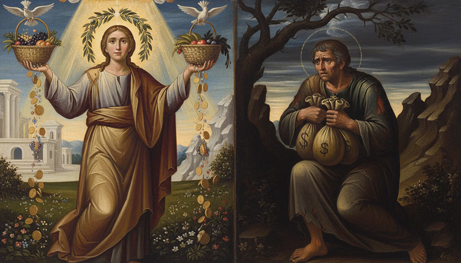 Joyful charitable giving rooted in trust vs anxious hoarding driven by fear