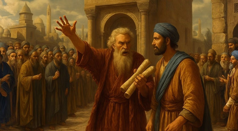 Mordecai delivering his faith-filled challenge about such a time as this in Book of Esther 4