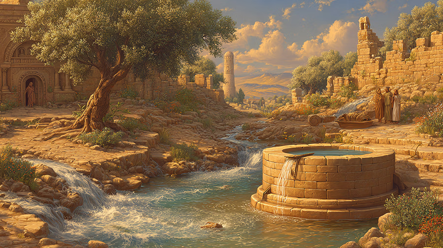 Deep waters and flowing brook representing the wellspring of wisdom in Proverbs 18