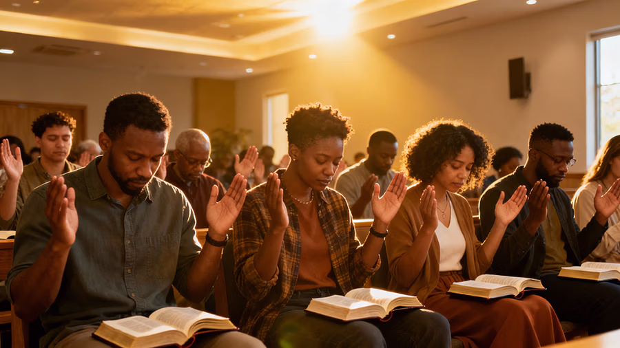 Contemporary Christians praying for courage and divine intervention like Esther