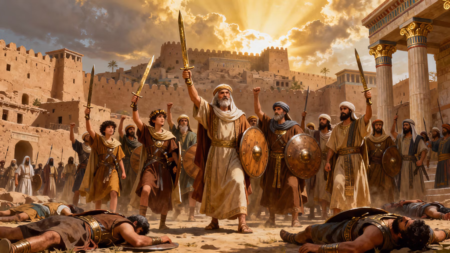 Jewish people defending themselves victoriously on the 13th of Adar in Book of Esther 9