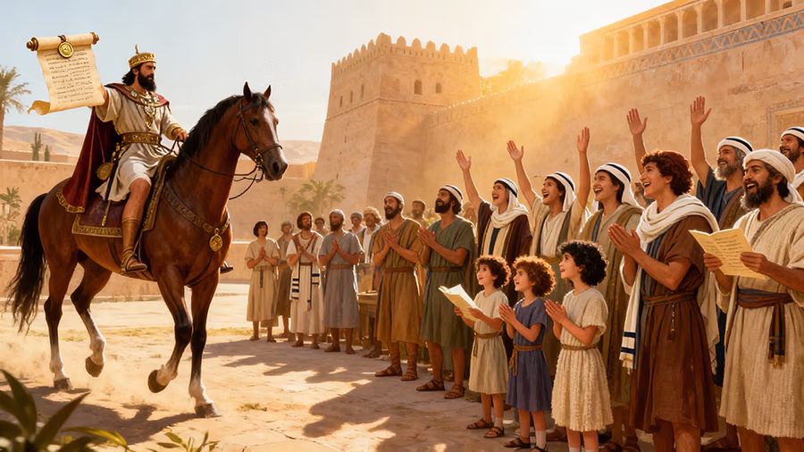 Jewish families receiving the king's decree allowing them to defend themselves