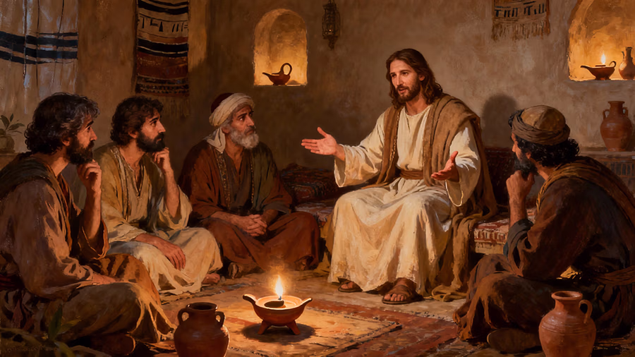 Jesus teaching His disciples the parables of the kingdom privately