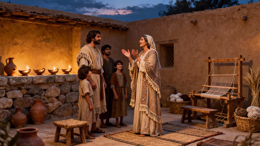 Proverbs 31 woman praised by her family in an Iron Age Israelite home