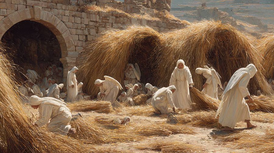 Angels separating wheat from tares at final judgment harvest