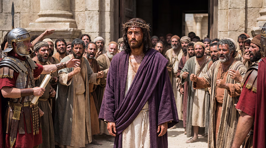 Pilate presenting Jesus to the crowd after the scourging and crown of thorns, Ecce Homo, Behold the Man, John 19