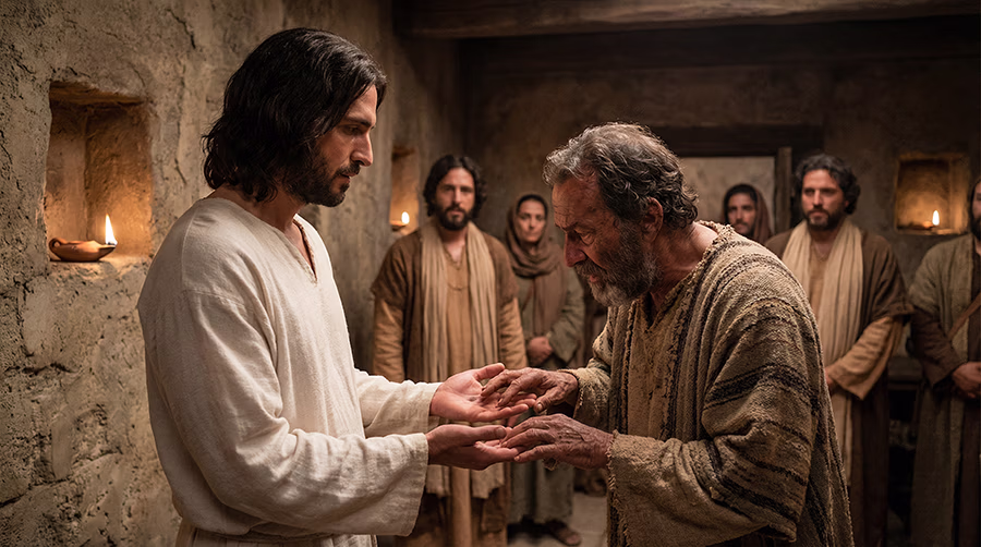 Thomas reaching out to touch the wounds of the risen Jesus, the moment of confession My Lord and My God, John 20